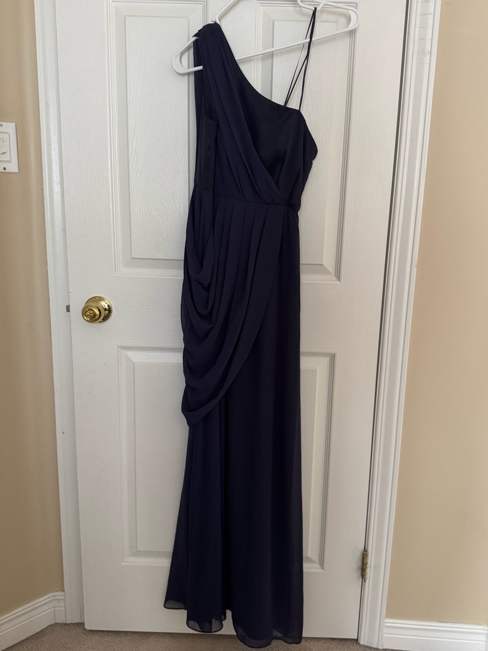 Max & Cleo One-Shoulder Navy Blue Evening Gown
